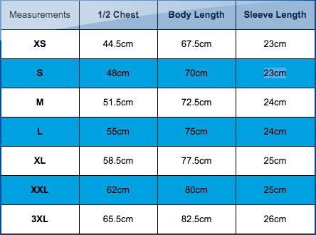 T-shirt sizing from All We Do Is